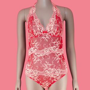 Victorias Secret‎ Halter Lace Bodysuit Floral Lace One-Piece Size Medium